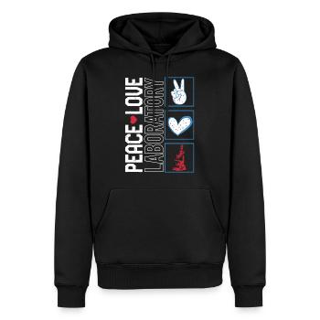Science Shirt, Peace Love Laboratory Tee, - Men’s Premium Organic Hoodie - black - Front - Nico (187cm)