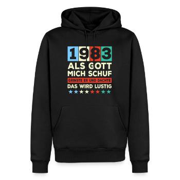 Jahrgang 1983 Spruch Das Wird Lustig Geburtstag - Männer Premium Bio Hoodie - Schwarz - Vorne - Nico (187cm)