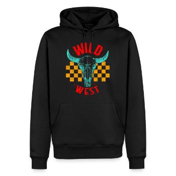 Chemise de vache, Wild West Cow Skulls Tee, Éventail de vache - Sweat à capuche Premium bio Homme - noir - Devant - Nico (187cm)