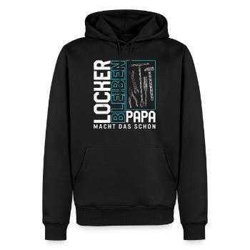 Handyman Shirt, Take it easy, Papa wird es tun - Men’s Premium Organic Hoodie - black - Front - Nico (187cm)