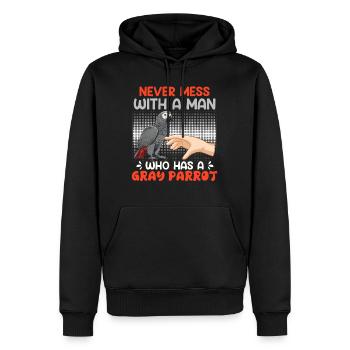 Perroquet gris Ne jouez jamais avec un homme - Sweat à capuche Premium bio Homme - noir - Devant - Nico (187cm)