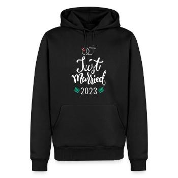 Je viens de me marier 2023 pour un mariage et une lune de miel nouvellement - Sweat à capuche Premium bio Homme - noir - Devant - Nico (187cm)