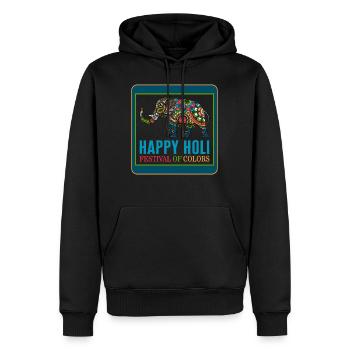 Happy Holi Festival Shirt, Happy Holi Elephant - Men’s Premium Organic Hoodie - black - Front - Nico (187cm)