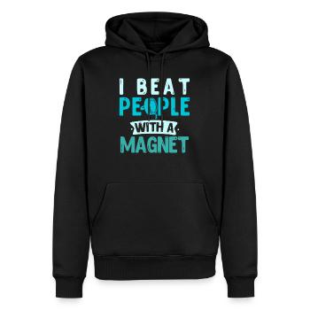 Magnetfischen I beat people with a Magnet - Männer Premium Bio Hoodie - Schwarz - Vorne - Nico (187cm)