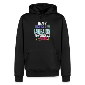 Science Shirt, Happy Medical Laboratory - Men’s Premium Organic Hoodie - black - Front - Nico (187cm)
