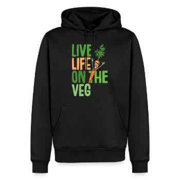 Funny plant based design, carrot with funny Vegan - Men’s Premium Organic Hoodie - black - Front - Nico (187cm)