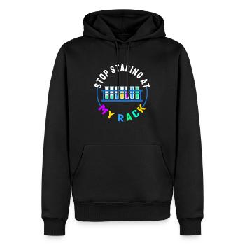 Science Shirt, Stop Staring At My Rack Tee, - Men’s Premium Organic Hoodie - black - Front - Nico (187cm)
