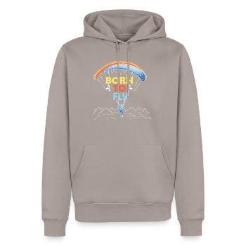 Born to Fly Paraglider Shirt - Men’s Premium Organic Hoodie - taupe - Front - Nico (187cm)