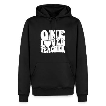 Retro Groovy Teacher Valentines Day - Men’s Premium Organic Hoodie - black - Front - Nico (187cm)