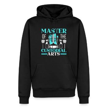 Maître de l’école de conciergerie des arts gardiens - Sweat à capuche Premium bio Homme - noir - Devant - Nico (187cm)