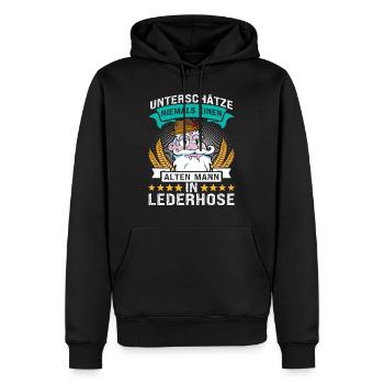 Unterschätze Niemals einen Alten Mann in Lederhose - Männer Premium Bio Hoodie - Schwarz - Vorne - Nico (187cm)