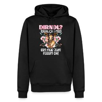 Mein Dirndl brauch i ned bin zum Feiern da! - Männer Premium Bio Hoodie - Schwarz - Vorne - Nico (187cm)