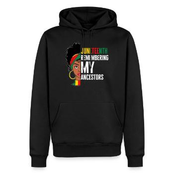 Afro Woman Juneteenth Day Shirt, Juneteenth - Men’s Premium Organic Hoodie - black - Front - Nico (187cm)