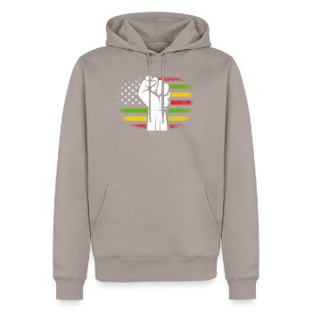 Chemise Black Lives Matter, Mois de l’histoire des Noirs - Sweat à capuche Premium bio Homme - taupe - Devant - Nico (187cm)