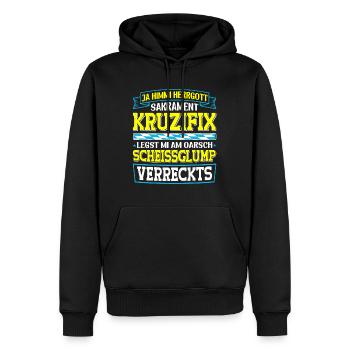 Boarisch Kruzifix Scheissglump Verreckts München - Männer Premium Bio Hoodie - Schwarz - Vorne - Nico (187cm)