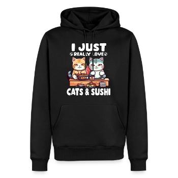 Otaku Anime T Japan Foodies Kawaii Cats Sushi - Men’s Premium Organic Hoodie - black - Front - Nico (187cm)