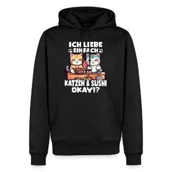 Japanische Katzen Sushi-Abenteuer mit Neko-Katze - Männer Premium Bio Hoodie - Schwarz - Vorne - Nico (187cm)