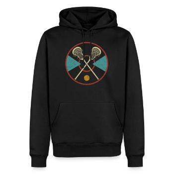 Lacrosse Shirt, Lacrosse Vintage Retro Lacrosse - Men’s Premium Organic Hoodie - black - Front - Nico (187cm)