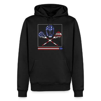 Lacrosse Shirt, Lacrosse American Flag Lax Helm - Männer Premium Bio Hoodie - Schwarz - Vorne - Nico (187cm)