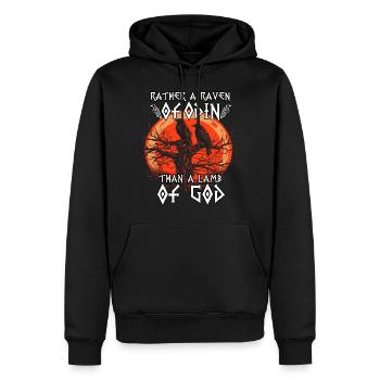 Grimnir | Raben Gott T-Shirt | Hugin und Munin - Männer Premium Bio Hoodie - Schwarz - Vorne - Nico (187cm)