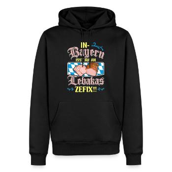 Leberkäse In Bayern Isst Ma an Lebakas Zefix - Männer Premium Bio Hoodie - Schwarz - Vorne - Nico (187cm)
