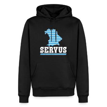 Bayerisch Servus Freistaat Bayern Blau Weiß - Männer Premium Bio Hoodie - Schwarz - Vorne - Nico (187cm)
