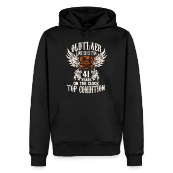 parody birthday motive 41 years oldtimer rocker - Männer Premium Bio Hoodie - Schwarz - Vorne - Nico (187cm)