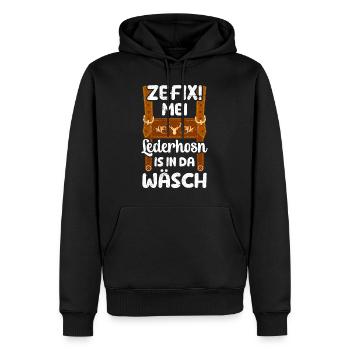 Zefix Mei Lederhosn is in da Wäsch - Männer Premium Bio Hoodie - Schwarz - Vorne - Nico (187cm)