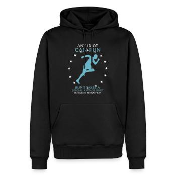 Laufshirt, jeder Idiot kann rennen, aber es braucht eine - Männer Premium Bio Hoodie - Schwarz - Vorne - Nico (187cm)