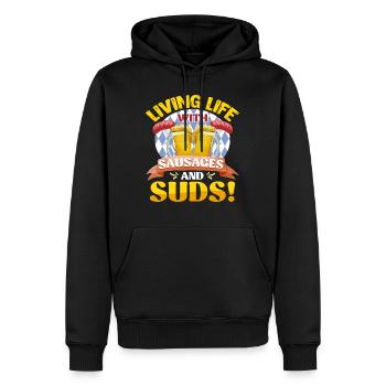 Fan de bière Vivre la vie avec des saucisses et de la mousse! - Sweat à capuche Premium bio Homme - noir - Devant - Nico (187cm)