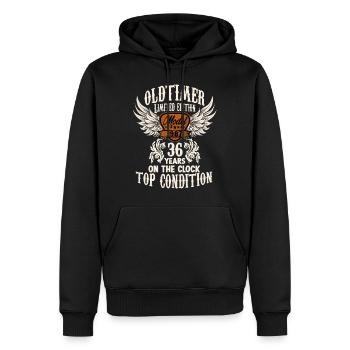 36 ans voiture classique anniversaire rocker fan biker - Sweat à capuche Premium bio Homme - noir - Devant - Nico (187cm)