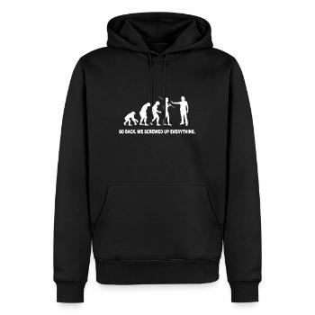 Evolution - Go back we screwed up everything - Men’s Premium Organic Hoodie - black - Front - Nico (187cm)