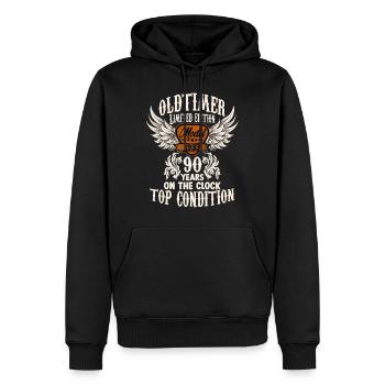 90 year old classic car retro birthday rocker - Männer Premium Bio Hoodie - Schwarz - Vorne - Nico (187cm)