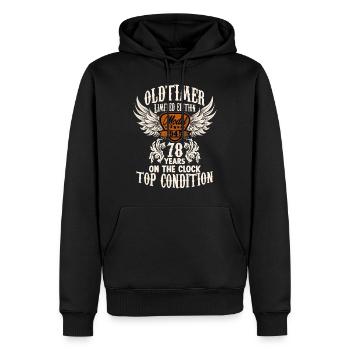 parody birthday motive 78 years classic car rocker - Männer Premium Bio Hoodie - Schwarz - Vorne - Nico (187cm)