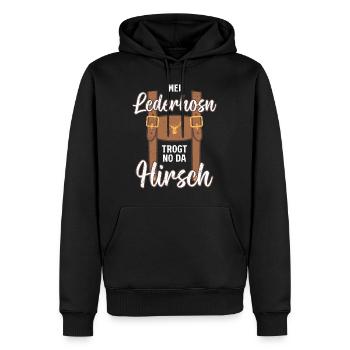 Mei Lederhosn Trogt no da Hirsch Bayerisches Shirt - Männer Premium Bio Hoodie - Schwarz - Vorne - Nico (187cm)