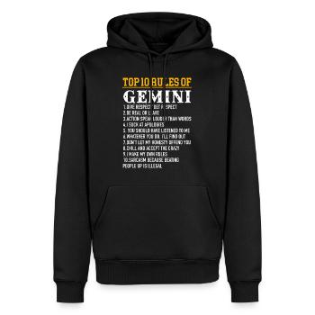 Top 10 des règles des Gémeaux 21 mai - 21 juin - Sweat à capuche Premium bio Homme - noir - Devant - Nico (187cm)