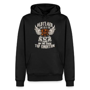 parody birthday motive 62 years oldtimer rocker - Männer Premium Bio Hoodie - Schwarz - Vorne - Nico (187cm)
