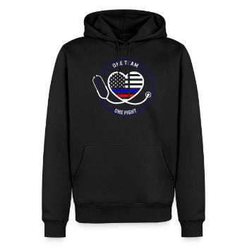 Patriotic Shirt, One Team One Fight Stethoscope - Men’s Premium Organic Hoodie - black - Front - Nico (187cm)