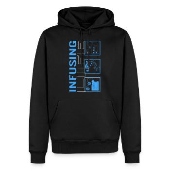 Funny Registered Nurse Sweatshirt, Infusing Life, - Men’s Premium Organic Hoodie - black - Front - Nico (187cm)