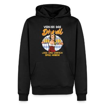 Bierfan Frauen Vergiss das Dirndl Bayerisches - Männer Premium Bio Hoodie - Schwarz - Vorne - Nico (187cm)