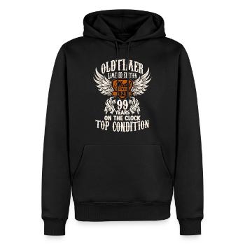 Parody birthday motive 99 years oldtimer rocker - Männer Premium Bio Hoodie - Schwarz - Vorne - Nico (187cm)