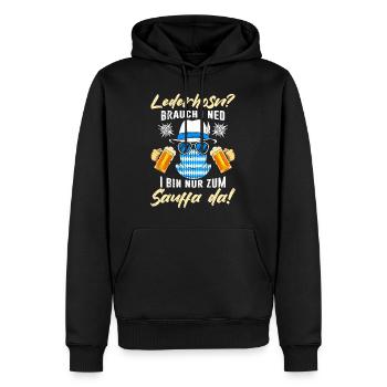 Lederhosn brauch i Ned Bin zum Suaffa da! - Männer Premium Bio Hoodie - Schwarz - Vorne - Nico (187cm)