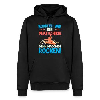 Boarden wie ein Mädchen Denn Mädchen Rocken! - Männer Premium Bio Hoodie - Schwarz - Vorne - Nico (187cm)