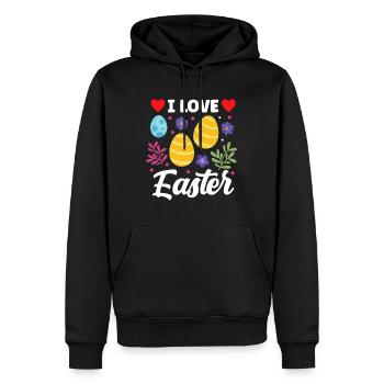 J’adore les dictons d’oeufs heureux du lapin de Pâques - Sweat à capuche Premium bio Homme - noir - Devant - Nico (187cm)