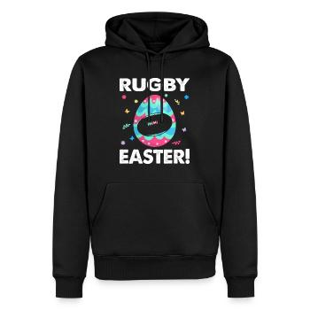 Fun Colors Egg Rugby Player Rugby Lover Easter Day - Sweat à capuche Premium bio Homme - noir - Devant - Nico (187cm)