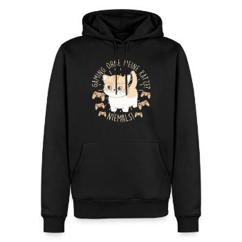 Gaming ohne meine Katze Niemals! Video Spieler - Männer Premium Bio Hoodie - Schwarz - Vorne - Nico (187cm)