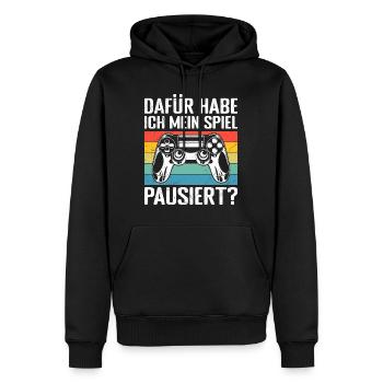 Video Spieler Dafür habe ich Mein Spiel Pausiert? - Männer Premium Bio Hoodie - Schwarz - Vorne - Nico (187cm)