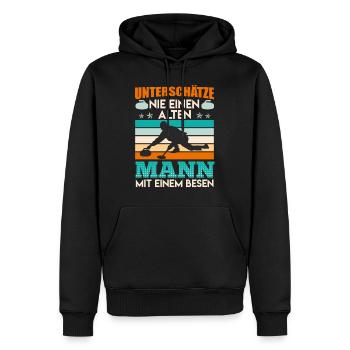 Unterschätze Nie einen Alten Mann mit Besen - Männer Premium Bio Hoodie - Schwarz - Vorne - Nico (187cm)