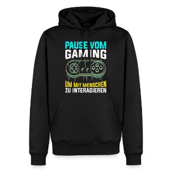 Video Spieler Pause vom Gaming Controller Video - Männer Premium Bio Hoodie - Schwarz - Vorne - Nico (187cm)
