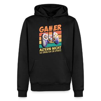 Gamer Altern nicht, Sie Leveln! Retro Gamer - Männer Premium Bio Hoodie - Schwarz - Vorne - Nico (187cm)